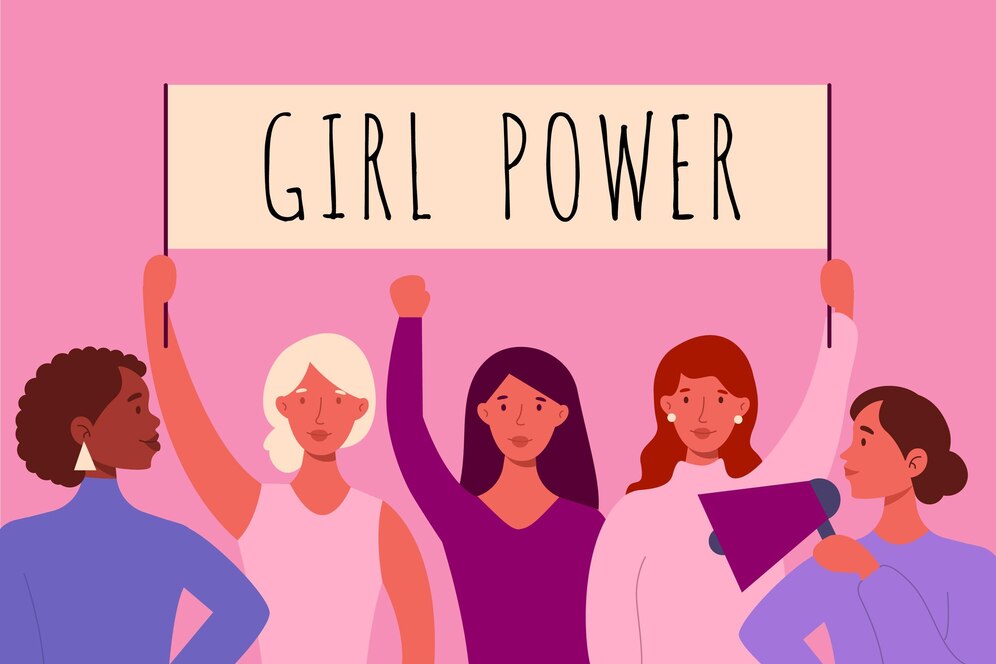 Dibuix de dones aixecant una pancarta amb l'incripció "GIRL POWER"